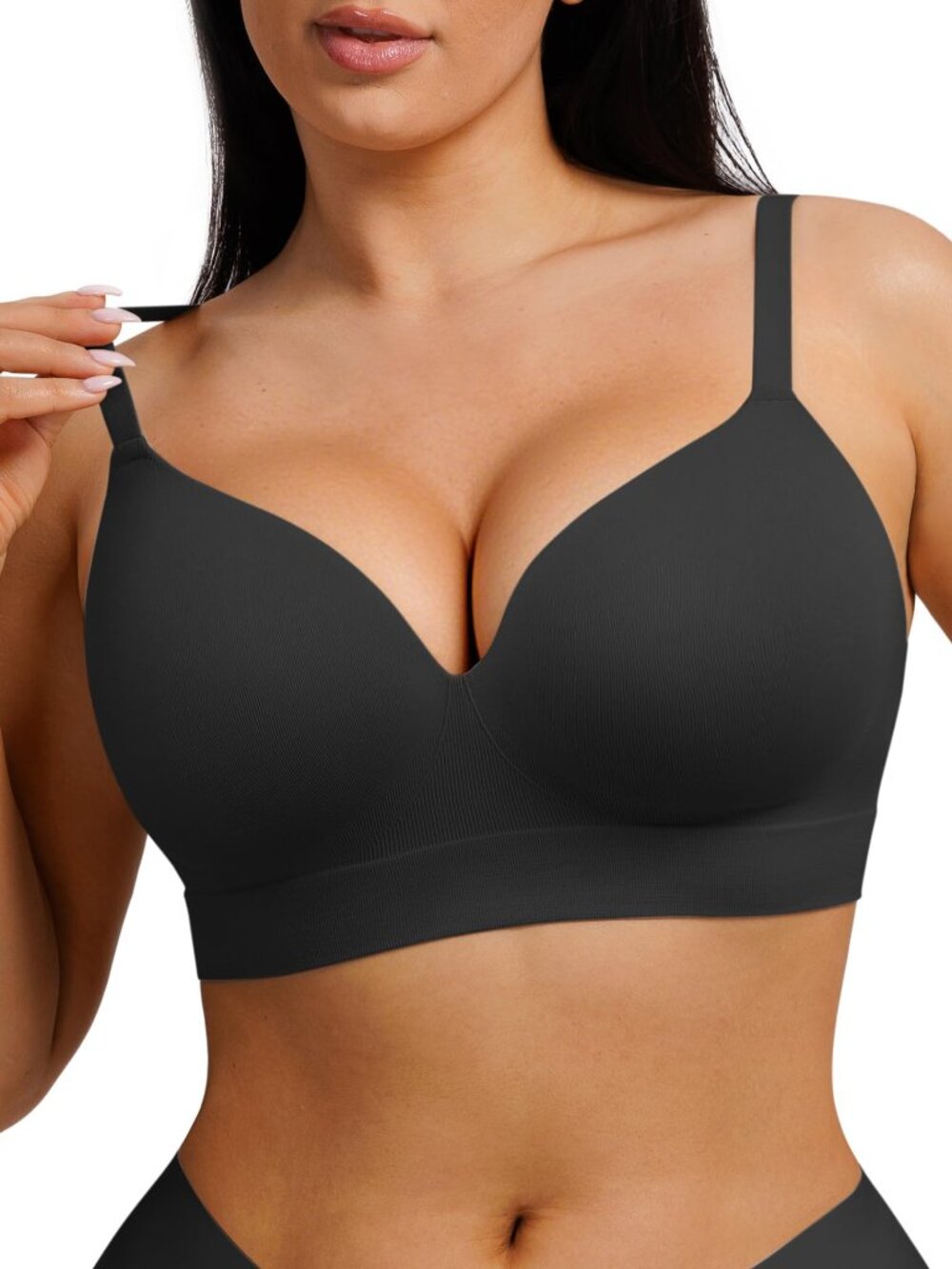 Black Wireless Support Bra Seamless Full Coverage Convertible Everyday Bralette